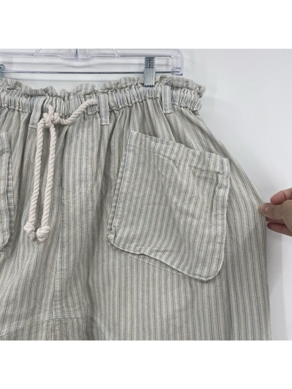 Free People Small Runyon Sky Blue Stripe Oversized Drawstring Harem Pants STAIN - Picture 12 of 16